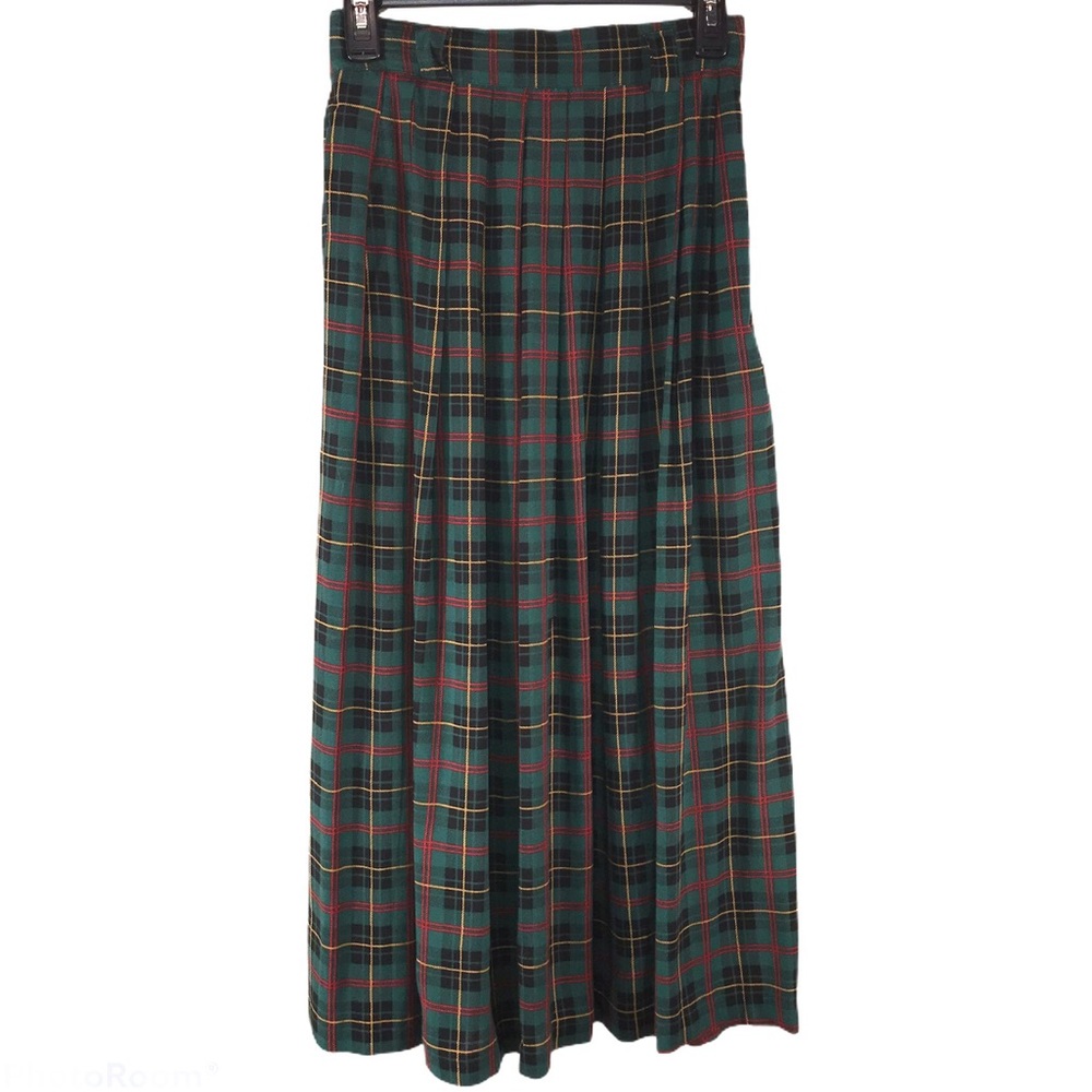 Vintage Rayon Green Plaid Maxi Skirt, Size 10